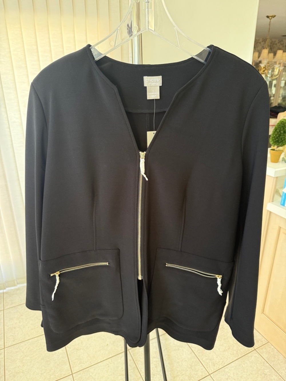 Chico's Black Zip-Front Jacket with Gold Zippers